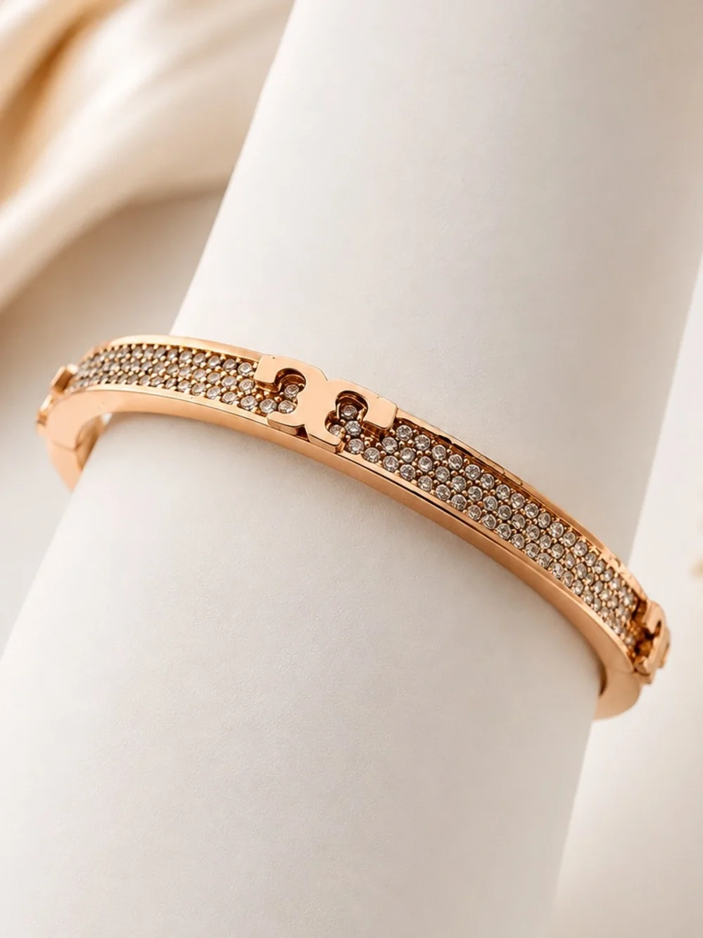 Tory Burch Serif-T pavé hinged bracelet in Rose Gold